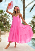 Zwiewna Kleid maxi na ramiączkach z falbankami Hot Waves Rosa