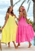 Zwiewna Kleid maxi na ramiączkach z falbankami Hot Waves Rosa