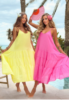 Zwiewna Kleid maxi na ramiączkach z falbankami Hot Waves Rosa