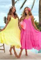 Zwiewna Kleid maxi na ramiączkach z falbankami Hot Waves Rosa
