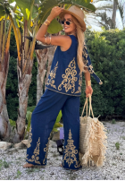 Wzorzysty Set top i Hose wide leg Palm Residence Dunkelblau
