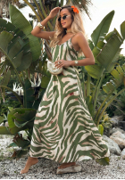 Kleid maxi na ramiączkach w zebrę Private Beach Beige-Schokoladenbraun