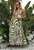 Kleid maxi na ramiączkach w zebrę Private Beach Beige-Schokoladenbraun