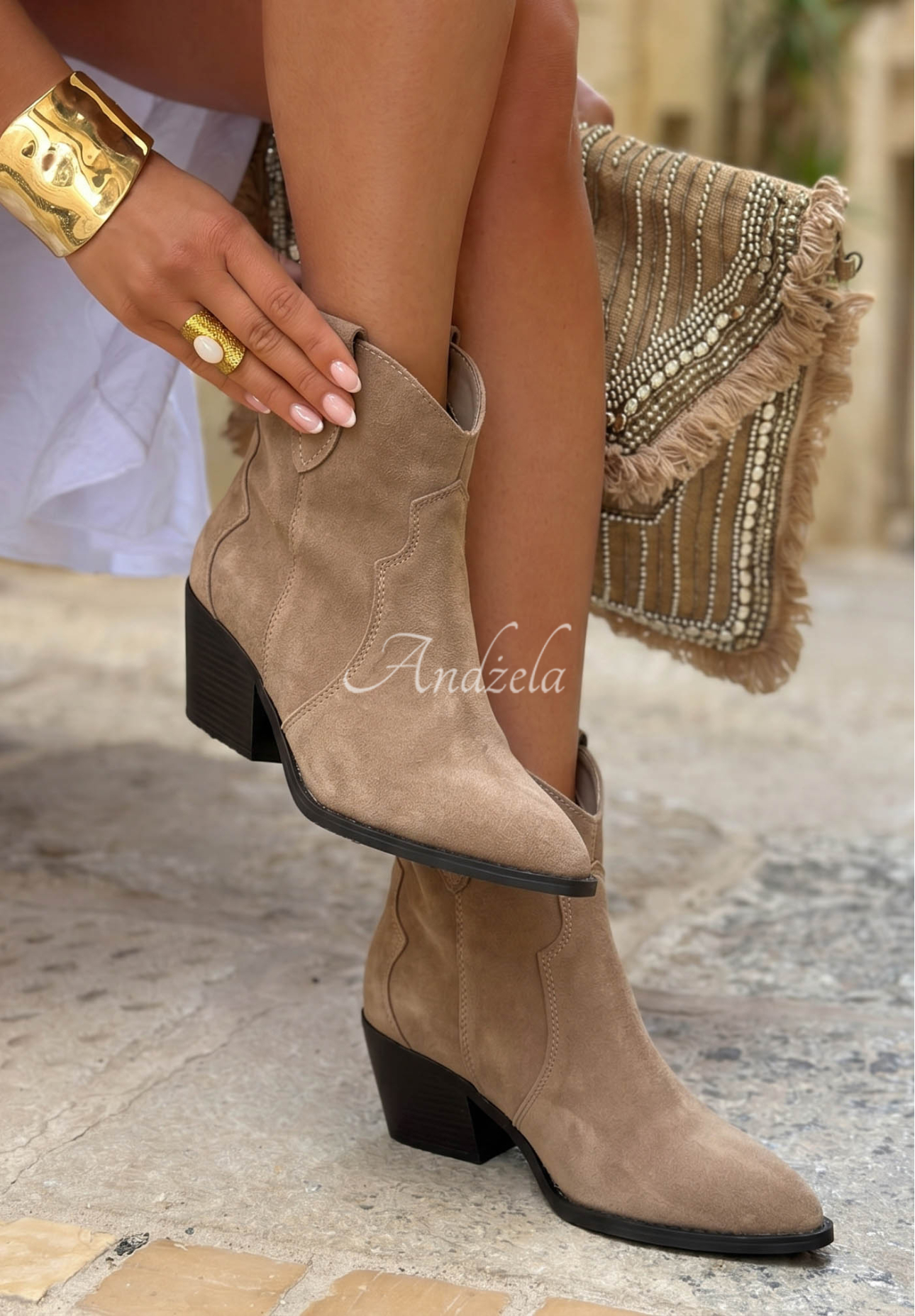 Cowboystiefel aus Wildleder Long Stories Hell Beige
