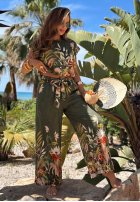Wzorzysty Set Bluse i Hose wide leg Tropical Flora Khaki