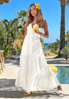 Muślinowa Kleid wiązana na szyi z falbankami Little Sun Gelb