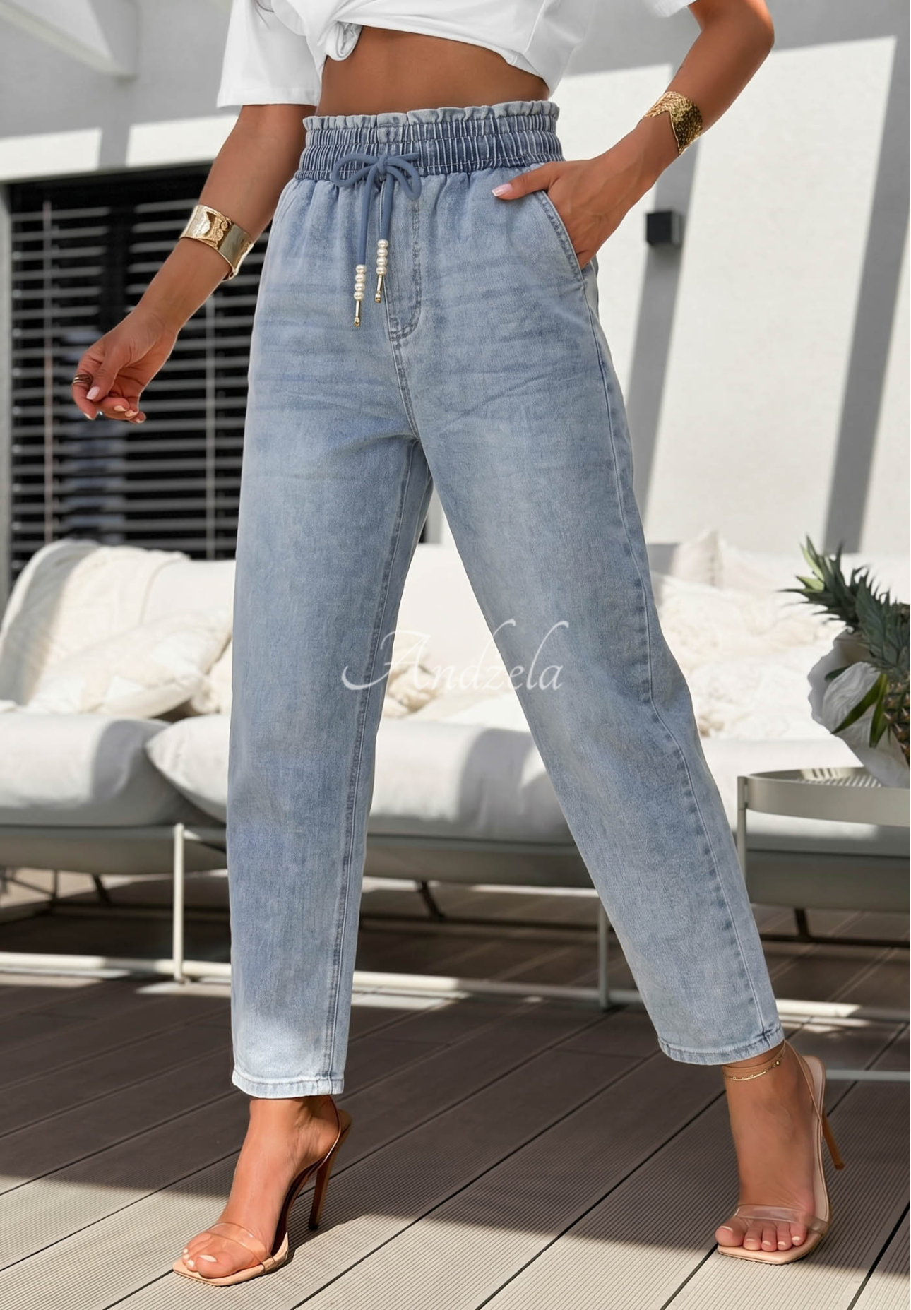 Ballon-Jeans mit elastischem Bund Meet Me Again Blau