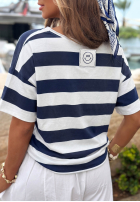 Bawełniany T-Shirt z dekoltem w paski Summer Lemonade biało-Dunkelblau