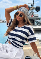 Bawełniany T-Shirt z dekoltem w paski Summer Lemonade biało-Dunkelblau