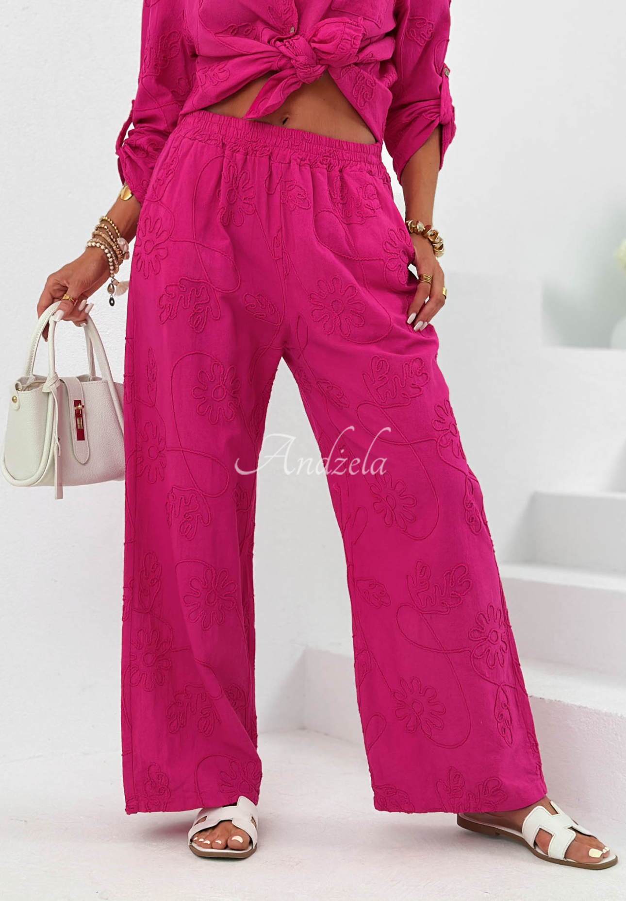 Leinen-Set Hemd und Hose mit Stickereien Seraphelle Fuchsia