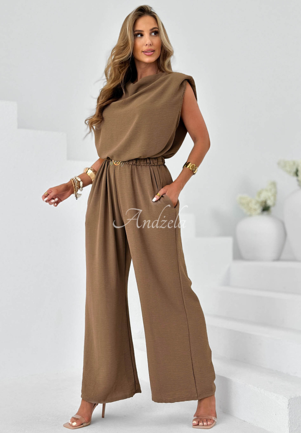 Langer Jumpsuit mit Viskose und G&uuml;rtel Sun Moment Beige