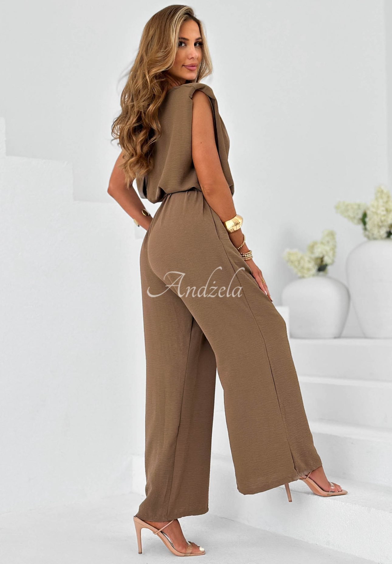 Langer Jumpsuit mit Viskose und Gürtel Sun Moment Beige
