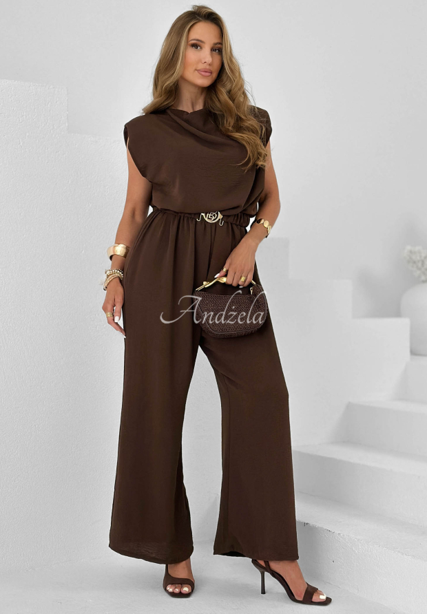 Langer Jumpsuit mit Viskose und G&uuml;rtel Sun Moment Schokoladenbraun