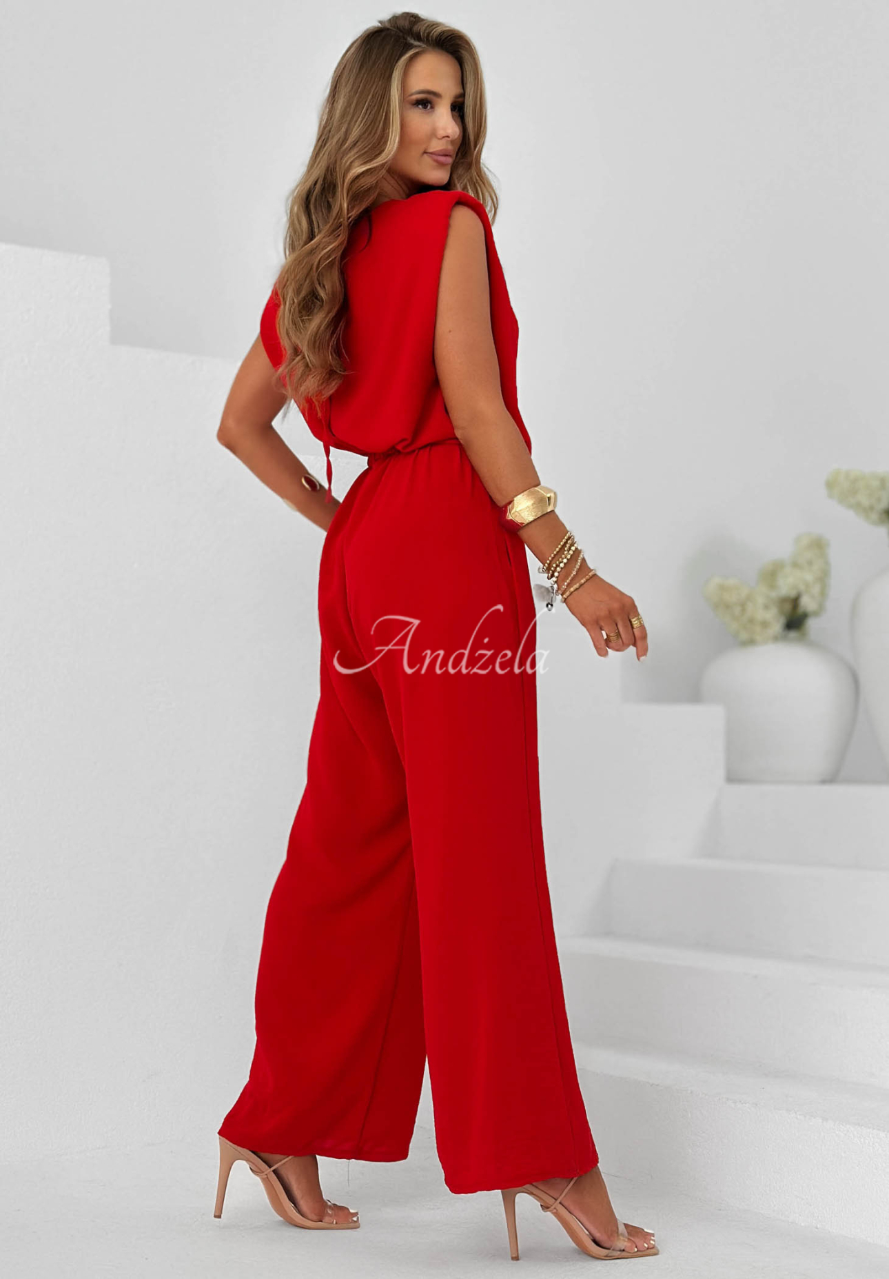 Langer Jumpsuit mit Viskose und Gürtel Sun Moment Rot