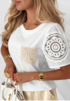 T-Shirt z koronką i kieszonką Tropical Pearl Weiß