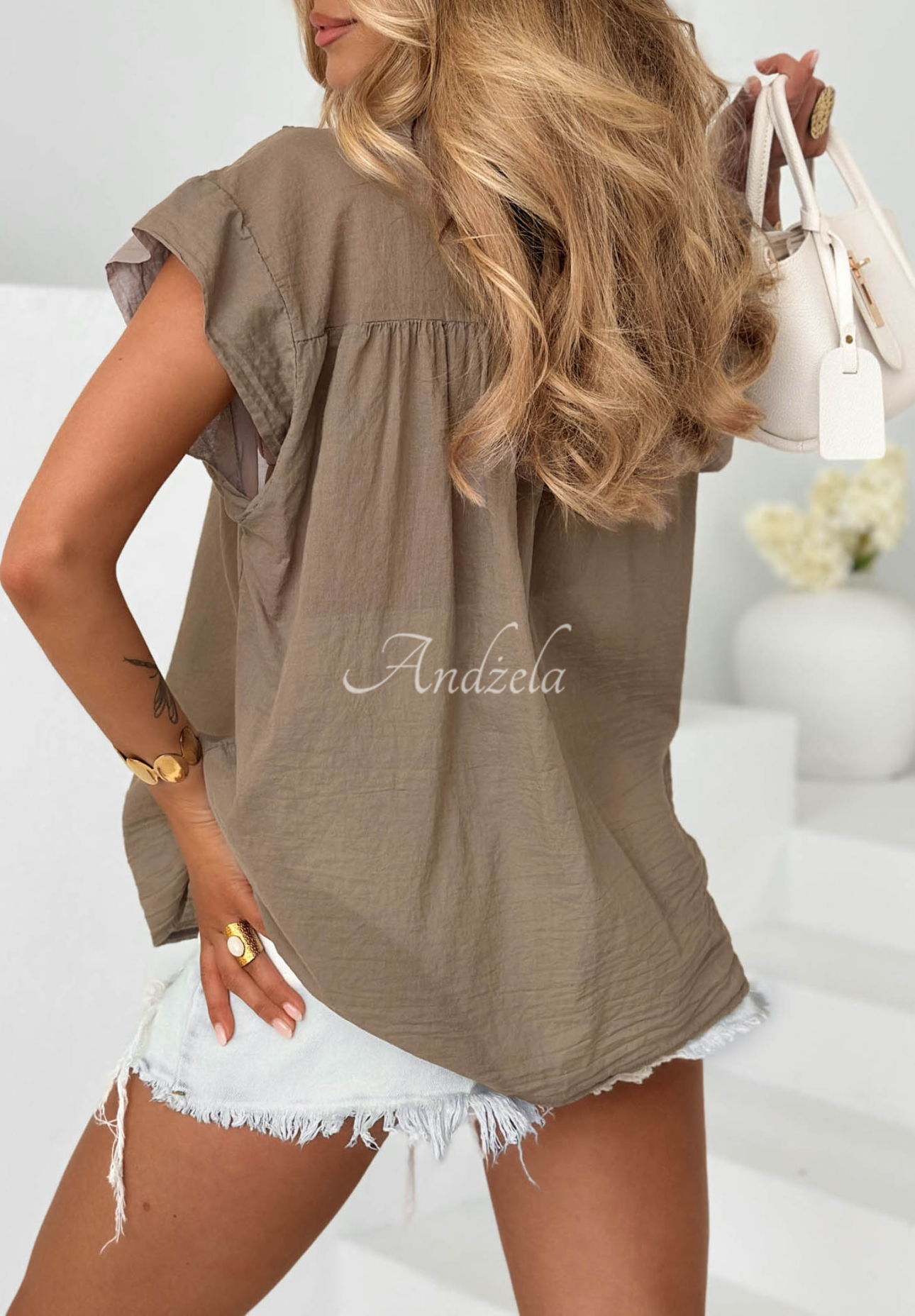 Leichtes Baumwollhemd mit Rüschen Sweet Solstice  Beige