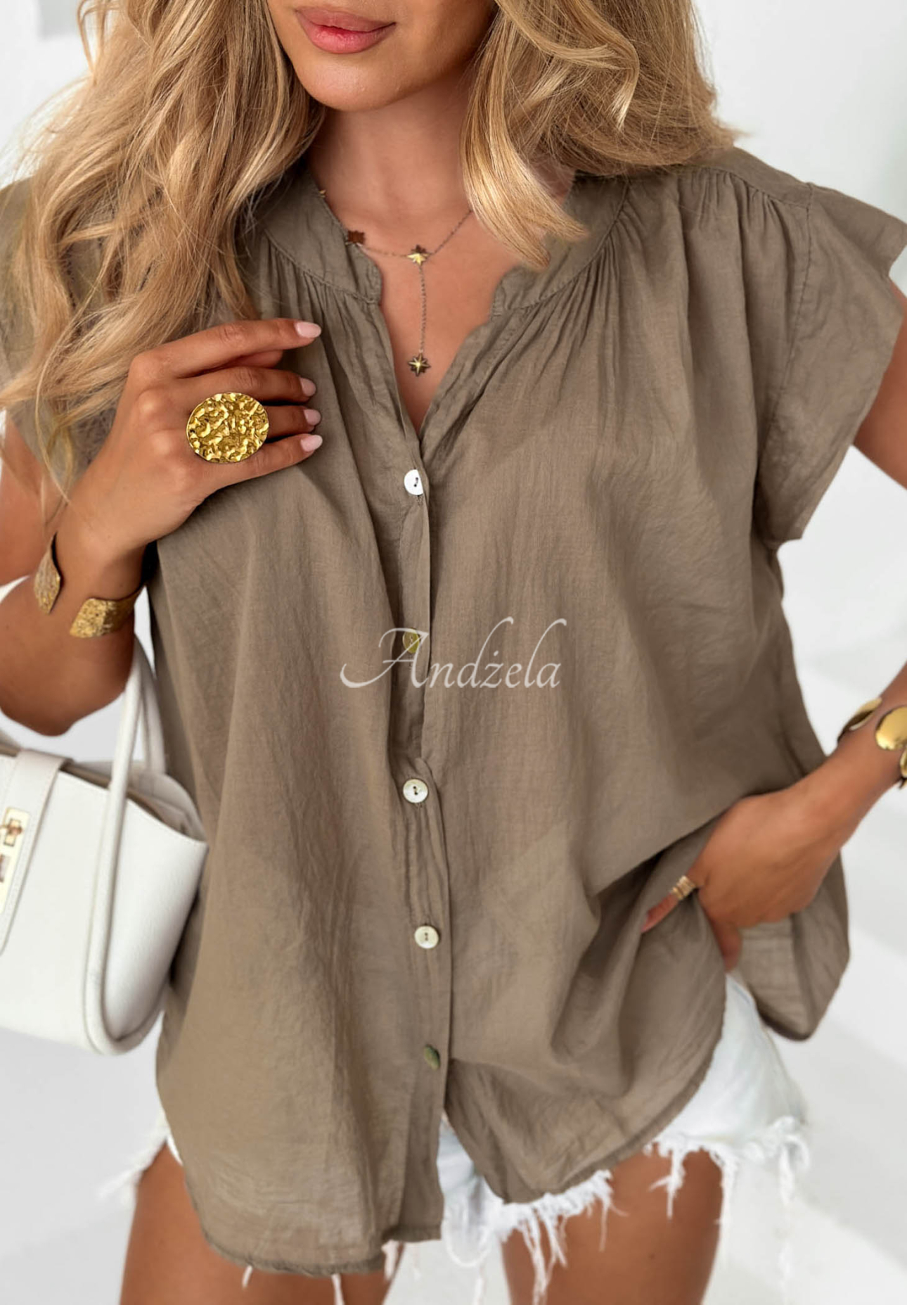 Leichtes Baumwollhemd mit Rüschen Sweet Solstice  Beige