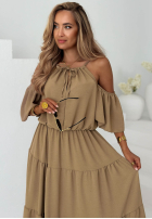 Kleid maxi z falbankami i odkrytymi ramionami Soleil Days Olivgrün