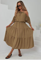Kleid maxi z falbankami i odkrytymi ramionami Soleil Days Olivgrün