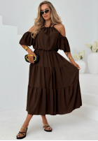 Kleid maxi z falbankami i odkrytymi ramionami Soleil Days Olivgrün