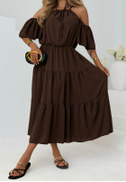 Kleid maxi z falbankami i odkrytymi ramionami Soleil Days Olivgrün