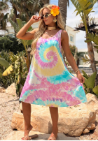 Kleid tunika mini na ramiączkach tie dye Tropic Baddie błękitno-Rosa