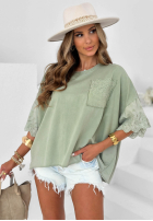 Bawełniana Bluse oversize z koronką Sun Umbrella Ecru