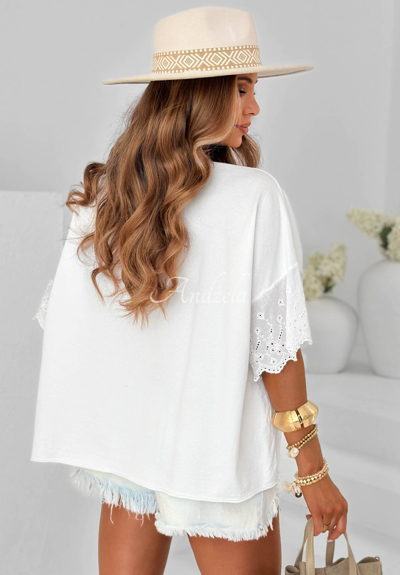 Oversized Baumwollbluse mit Lochmuster Sun Umbrella Ecru