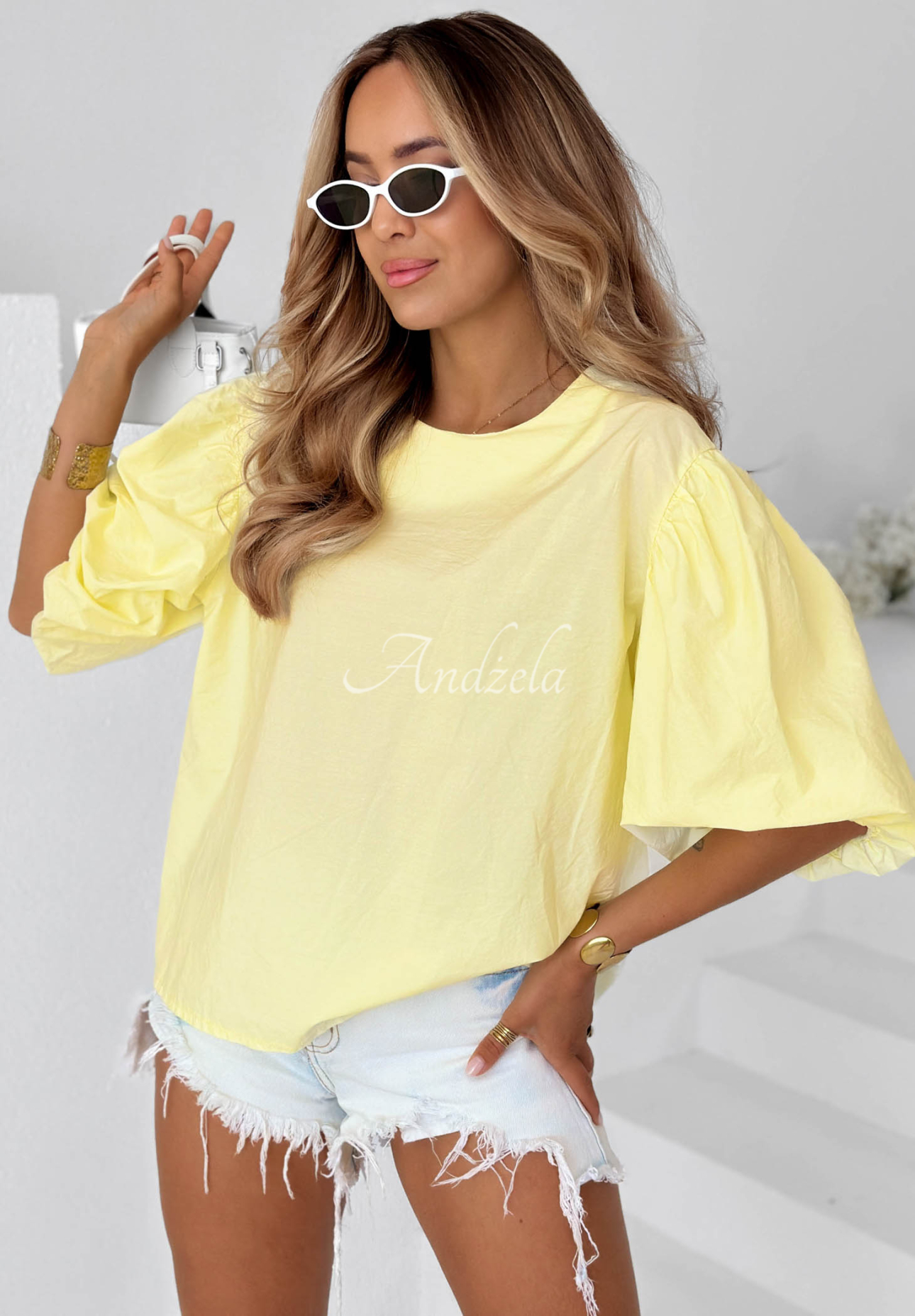 Baumwollbluse mit Puffärmeln Sweet Summer Gelb