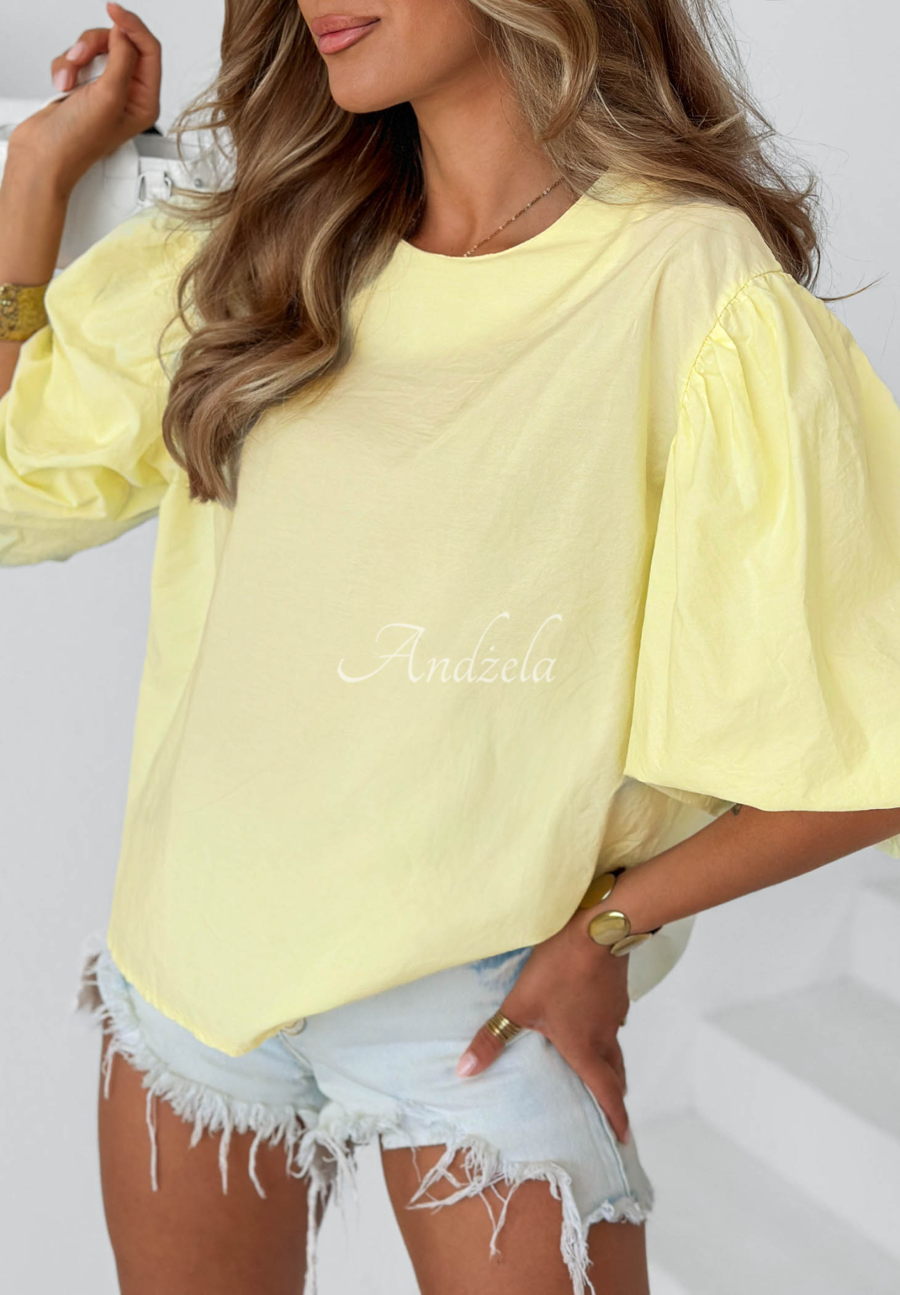 Baumwollbluse mit Puffärmeln Sweet Summer Gelb