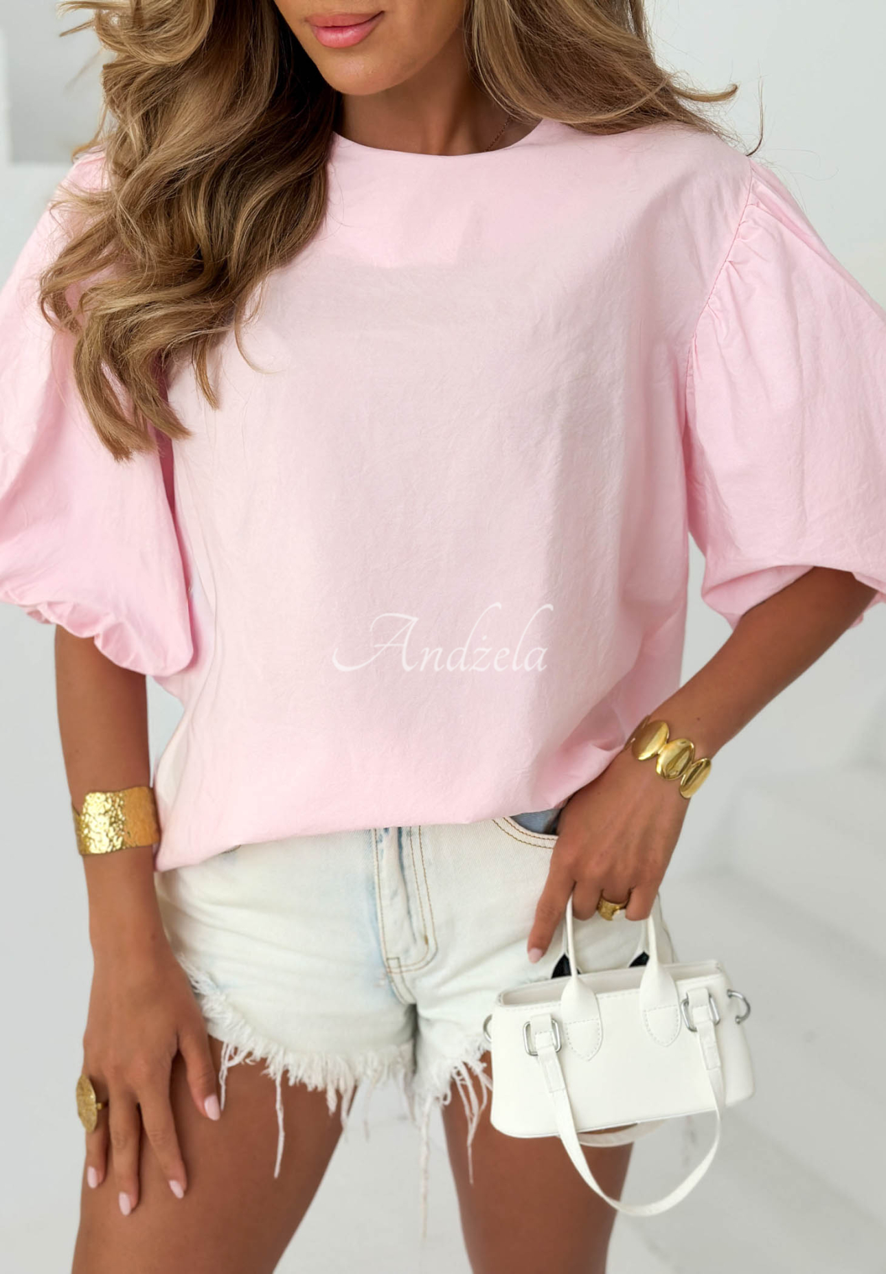 Baumwollbluse mit Puffärmeln Sweet Summer Rosa