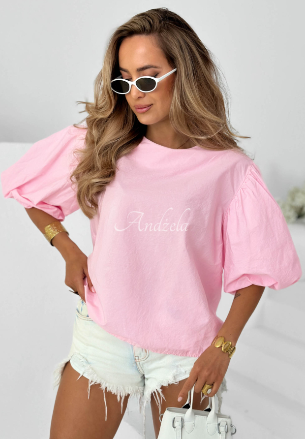Baumwollbluse mit Puff&auml;rmeln Sweet Summer Rosa