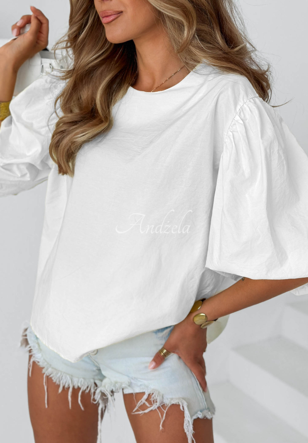 Baumwollbluse mit Puff&auml;rmeln Sweet Summer Wei&szlig;
