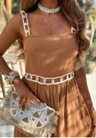 Kleid maxi na ramiączkach Golden Shell Camel