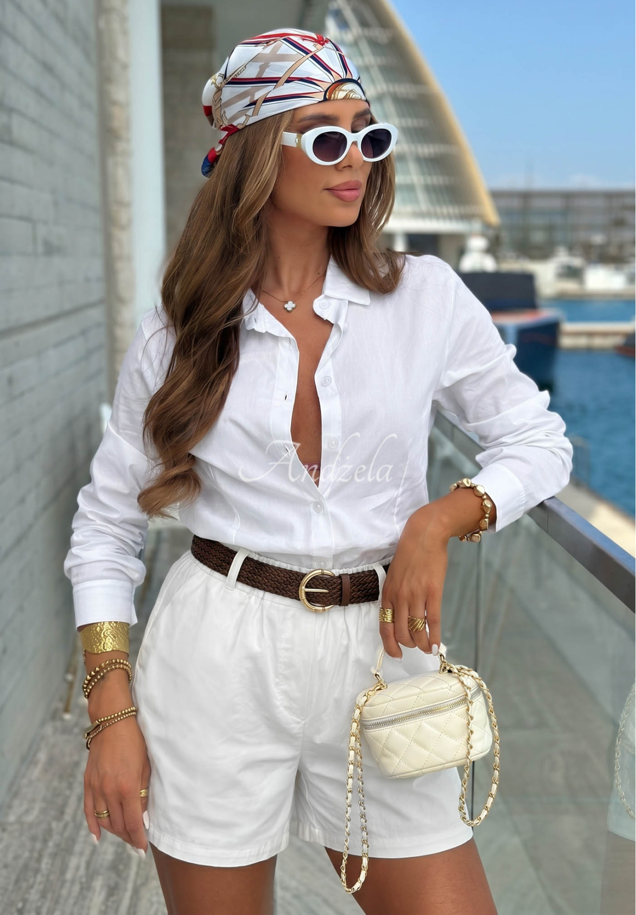Viskose-Shorts mit geflochtenem Gürtel Isla Marina Weiß
