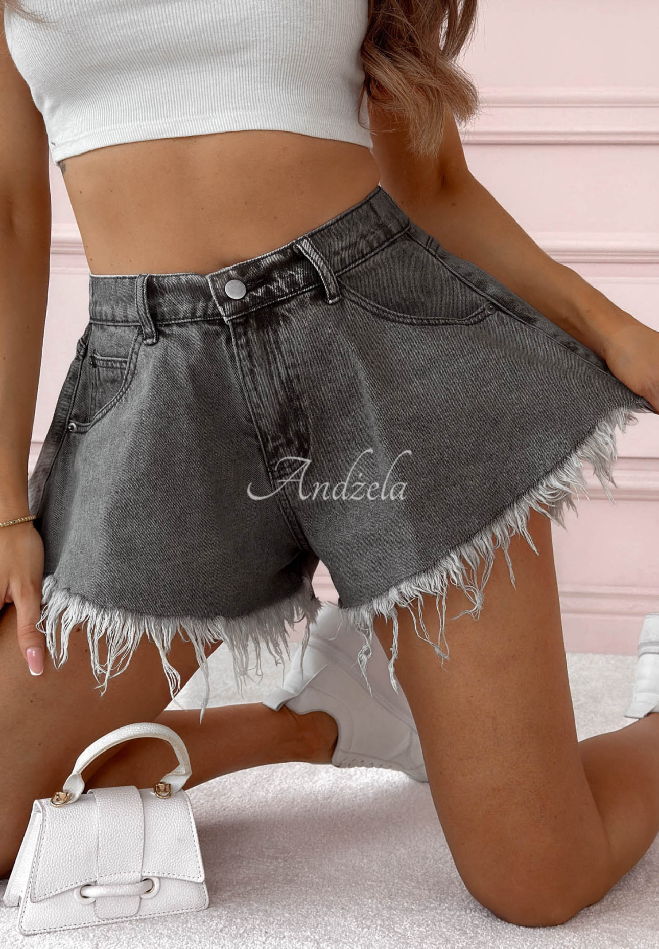 Denim-Shorts mit weitem Bein Endless Blue Dunkelgrau