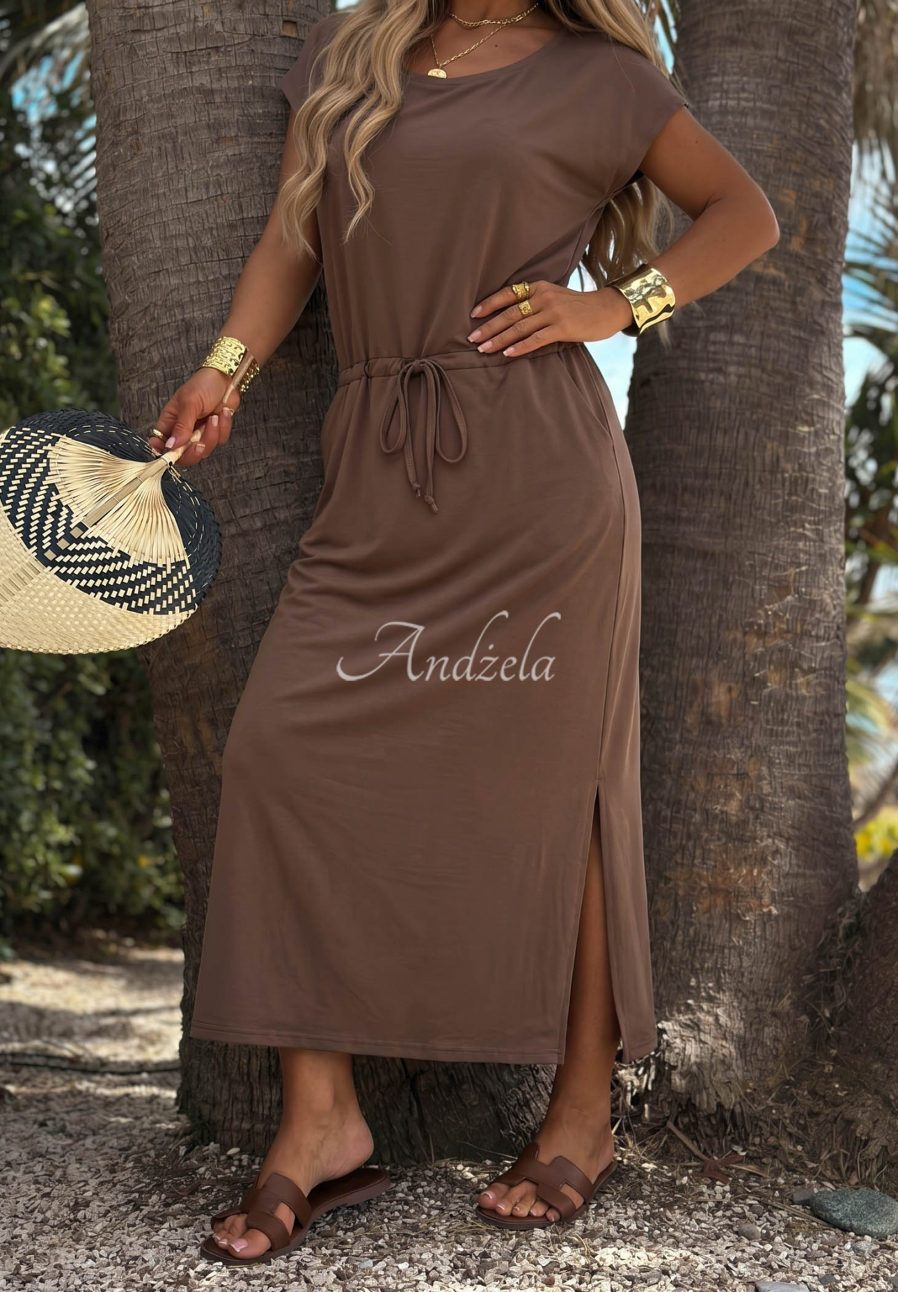 Baumwollkleid mit Kordelzug Moonlight Harbor Schokoladenbraun