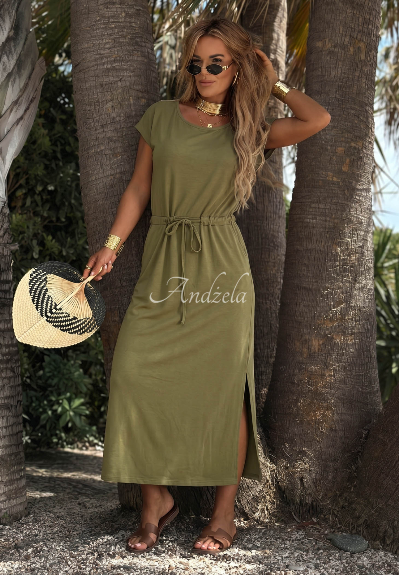 Baumwollkleid mit Kordelzug Moonlight Harbor Olivgrün
