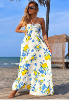 Trägerloses Maxikleid mit Zitronenmuster Limone Sole weiß-Blau