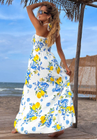 Trägerloses Maxikleid mit Zitronenmuster Limone Sole weiß-Blau