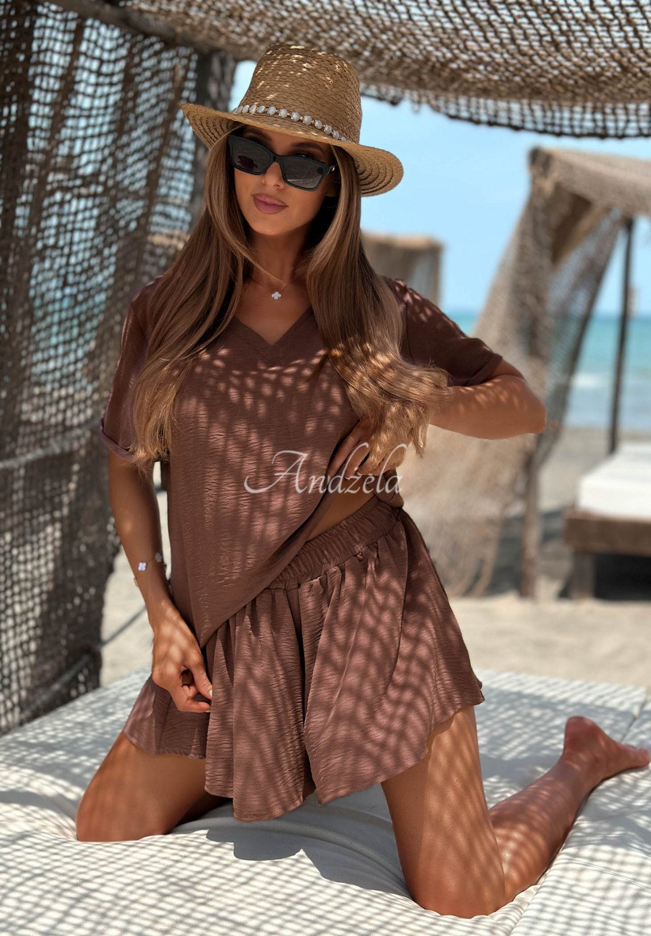 Sweatshirt- und Shorts-Set Sunny Side Schokoladenbraun