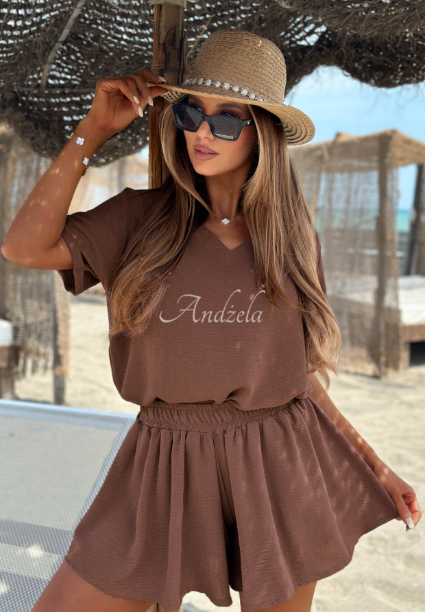 Sweatshirt- und Shorts-Set Sunny Side Schokoladenbraun