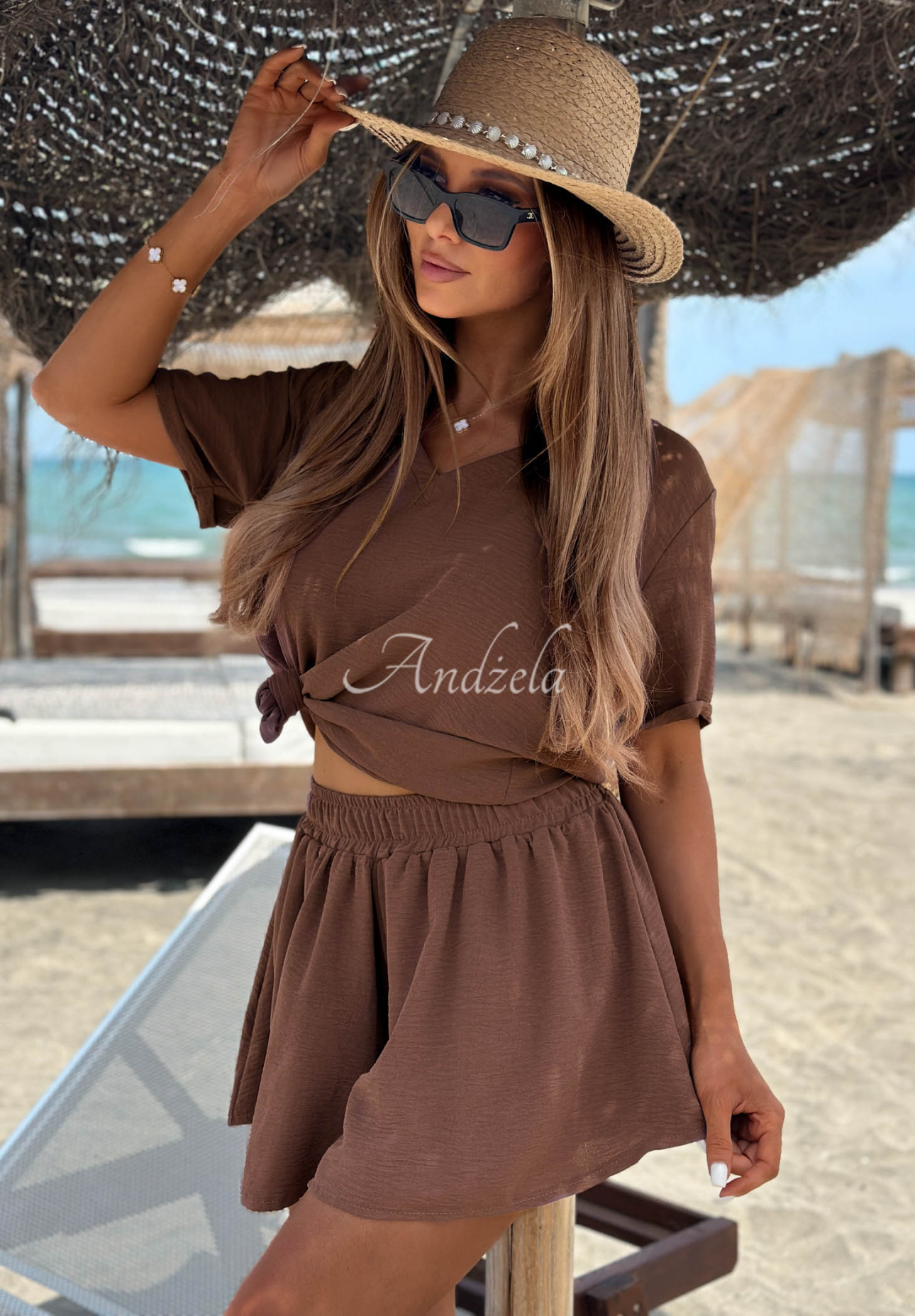 Sweatshirt- und Shorts-Set Sunny Side Schokoladenbraun