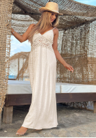 Kleid maxi na ramiączkach z koronką boho Island Desire Hell Beige