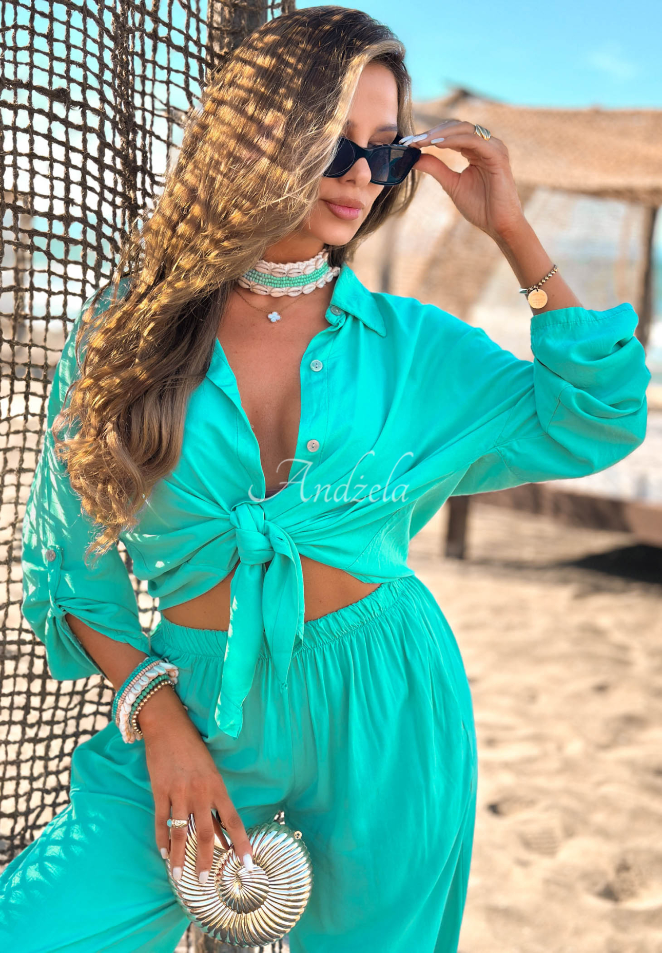 Viskose-Set Hemd und Hose wide leg Summer Skies Türkis