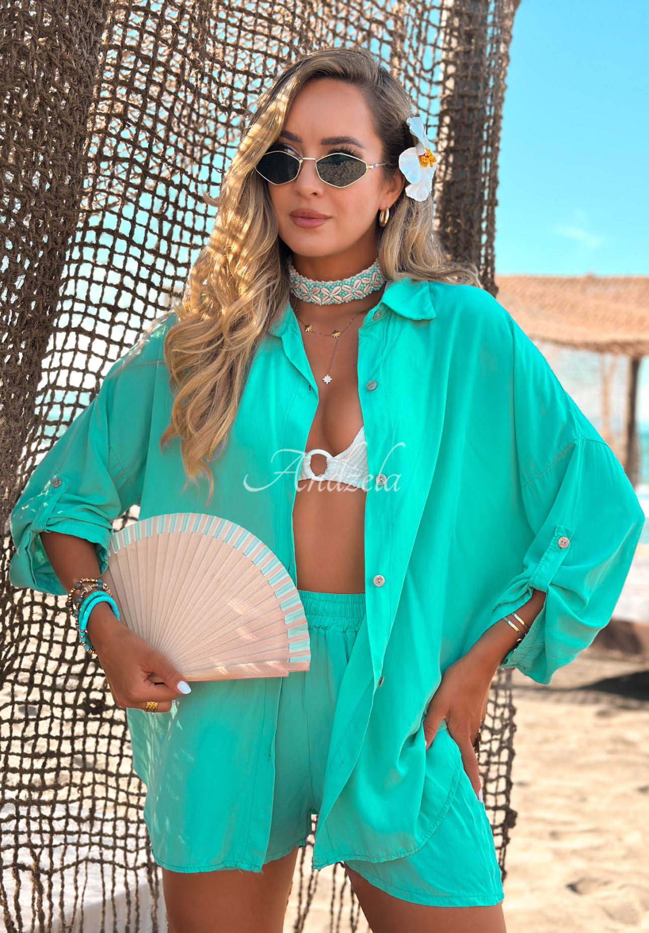 Viskoseset Hemd und Shorts Summer Essence Türkis