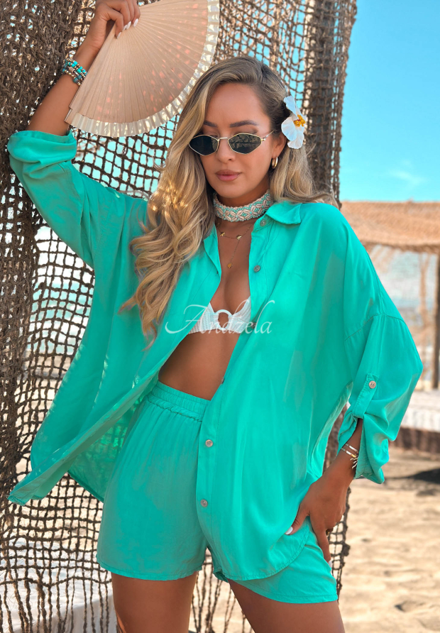 Viskoseset Hemd und Shorts Summer Essence T&uuml;rkis