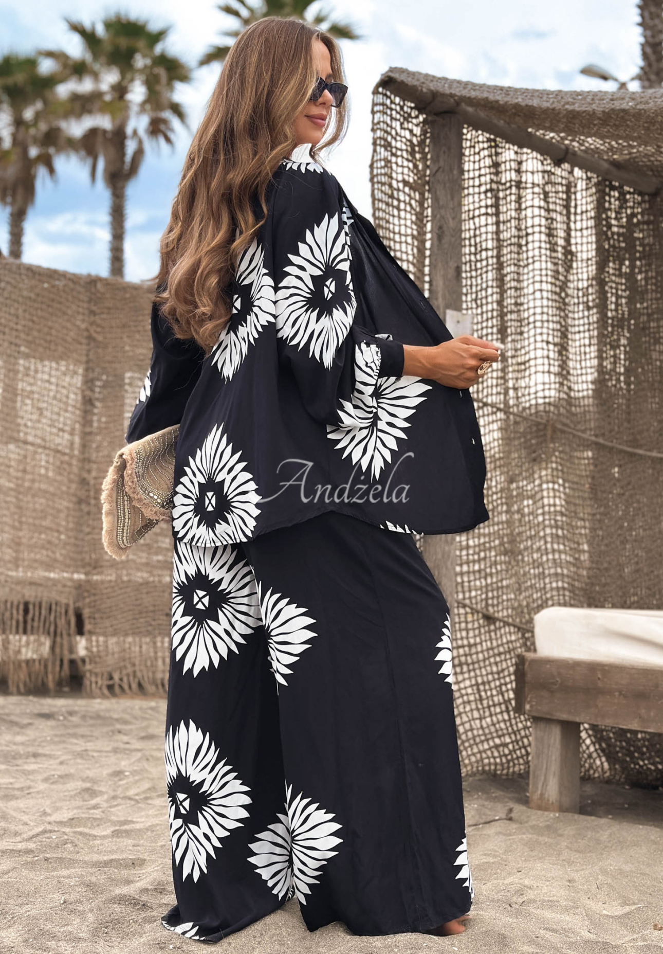 3-in-1-Set aus Viskose: Top, Hemd und Hose mit Mustern Fiesta Time Schwarz