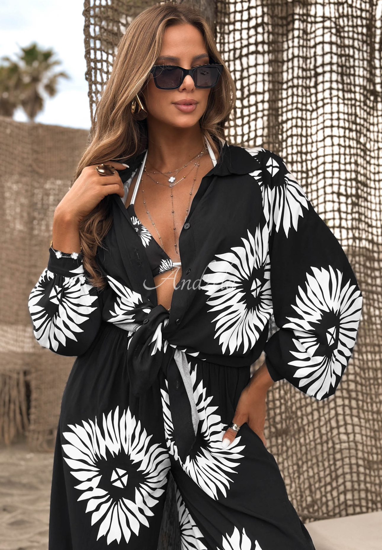 3-in-1-Set aus Viskose: Top, Hemd und Hose mit Mustern Fiesta Time Schwarz