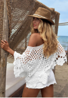 Krótka ażurowa narzutka boho Vayari Weiß